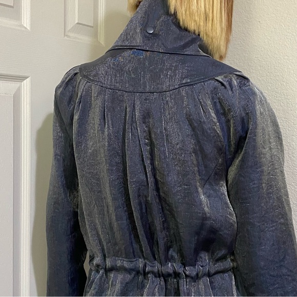 SAMUEL DONG Shimmer Bluish Gray Cinched Waist Bubble Coat Jacket Size L - Picture 8 of 16